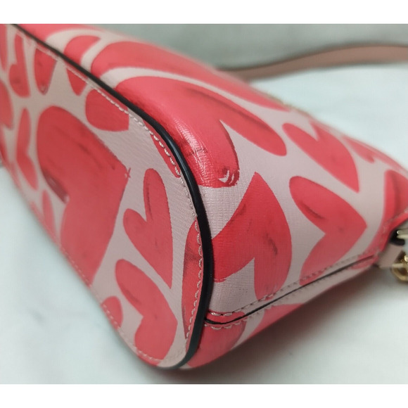 Kate Spade New York Pink Hearts Leather Zipper Closure Chain Strap Crossbody Bag - Picture 15 of 16
